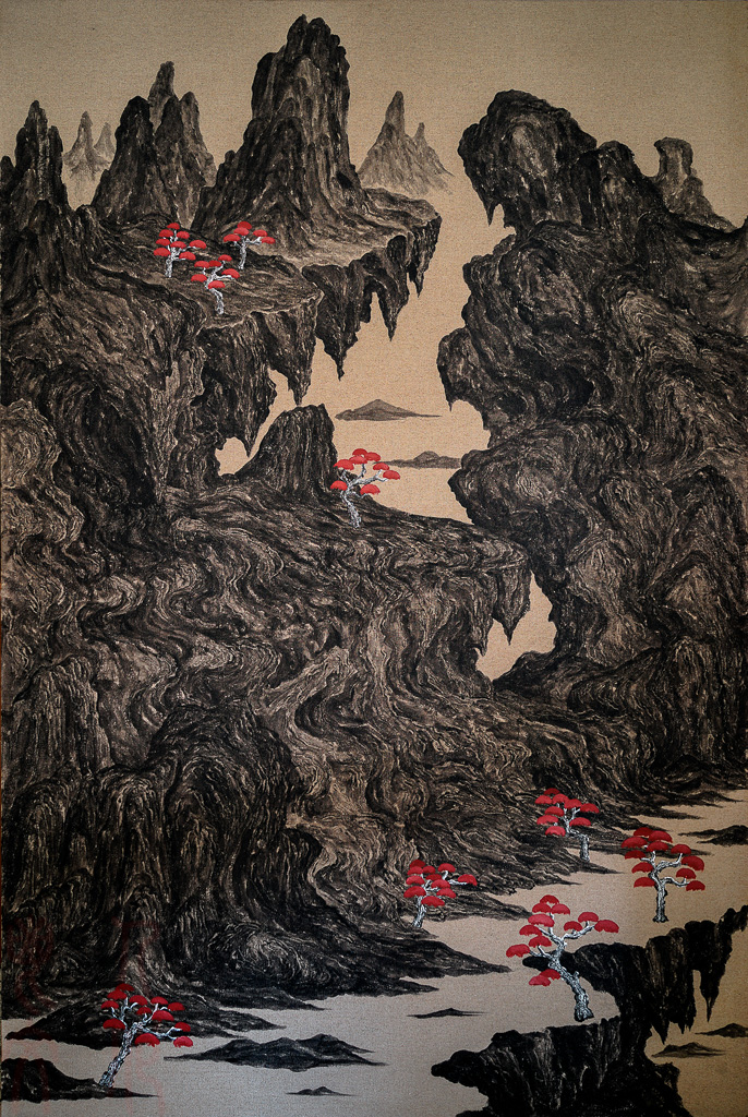 《寒山红树图》系列之二亚麻布丙烯 高195厘米宽130厘米